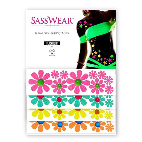 ملصقات الجسم Sasswear Blacklight - إكسسوارات أزياء نيون للمهرجانات والحفلات المتوهجة، 40 قطعة (ديزي) in Kuwait