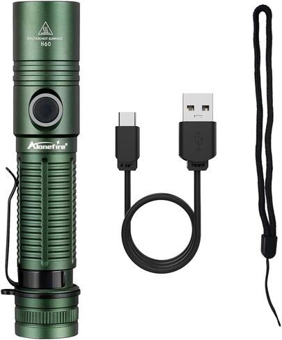 ALONEFIRE H60 مصباح يدوي LED 1800 لومن عالي السطوع USB C قابل لإعادة الشحن 6 أوضاع قابلة للتعديل ضوء فلاش مقاوم للماء مع البطارية، حبل للتخييم في حالات الطوارئ والمشي لمسافات طويلة في المنزل (أخضر) in Saudi Arabia