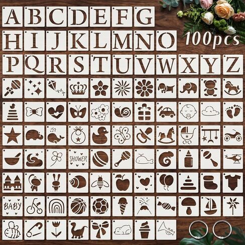 100 Pcs Small Stencils for Crafts, 1.5 inch Stencils for Kids Reusable Painting Templates Crafts for Wood, Wall, Fabric, Glass, DIY Scrapbook with Storage Box in Saudi Arabia
