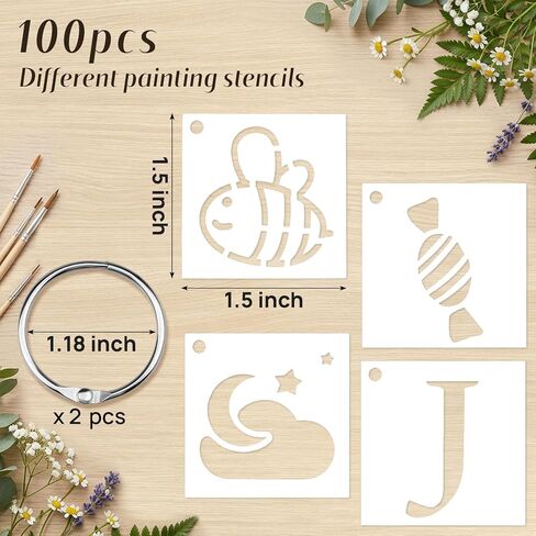 100 Pcs Small Stencils for Crafts, 1.5 inch Stencils for Kids Reusable Painting Templates Crafts for Wood, Wall, Fabric, Glass, DIY Scrapbook with Storage Box in Saudi Arabia