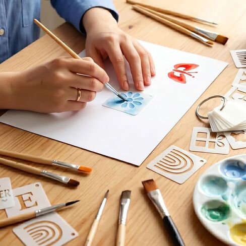 100 Pcs Small Stencils for Crafts, 1.5 inch Stencils for Kids Reusable Painting Templates Crafts for Wood, Wall, Fabric, Glass, DIY Scrapbook with Storage Box in Saudi Arabia