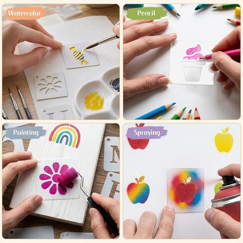 100 Pcs Small Stencils for Crafts, 1.5 inch Stencils for Kids Reusable Painting Templates Crafts for Wood, Wall, Fabric, Glass, DIY Scrapbook with Storage Box in Saudi Arabia