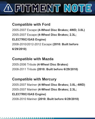 مجموعة وسادات الفرامل الأمامية والدوارات المتوافقة مع 2005-2010 Ford Escape، 2005-2010 Mercury Mariner، 2005-2006 & 2008-2011 Mazd Tribute، مجموعة فرامل بديلة للسيارات لـ 302.9 مم (11.9 بوصة) in Kuwait