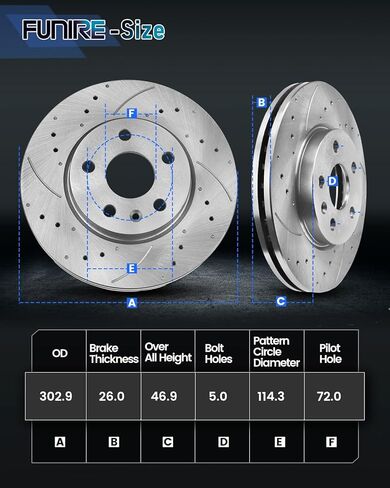 مجموعة وسادات الفرامل الأمامية والدوارات المتوافقة مع 2005-2010 Ford Escape، 2005-2010 Mercury Mariner، 2005-2006 & 2008-2011 Mazd Tribute، مجموعة فرامل بديلة للسيارات لـ 302.9 مم (11.9 بوصة) in Kuwait