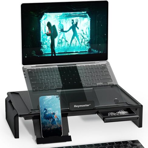 Heymaster Ergonomic Monitor Stand Riser, Laptop Stand Foldable Muti-Angle Adjustable Portable Foldable Stand with Heat-Vent Compatible with MacBook, Air, Pro, Surface Laptop (9-17 inches) (Black) in Saudi Arabia