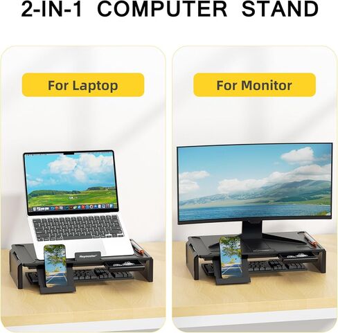 Heymaster Ergonomic Monitor Stand Riser, Laptop Stand Foldable Muti-Angle Adjustable Portable Foldable Stand with Heat-Vent Compatible with MacBook, Air, Pro, Surface Laptop (9-17 inches) (Black) in Saudi Arabia