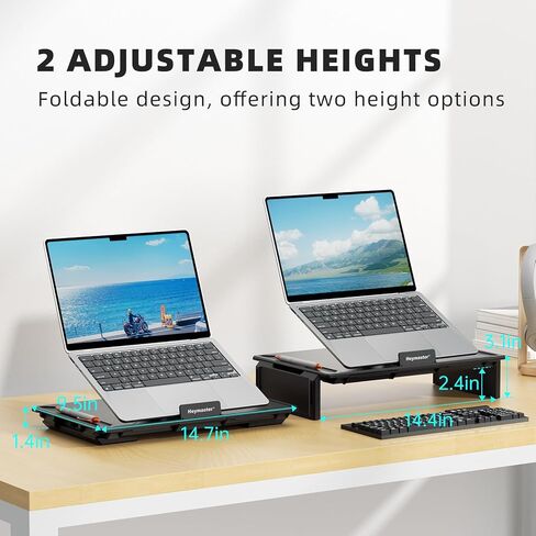 Heymaster Ergonomic Monitor Stand Riser, Laptop Stand Foldable Muti-Angle Adjustable Portable Foldable Stand with Heat-Vent Compatible with MacBook, Air, Pro, Surface Laptop (9-17 inches) (Black) in Saudi Arabia