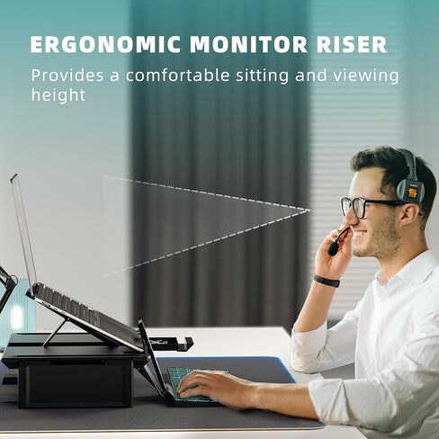 Heymaster Ergonomic Monitor Stand Riser, Laptop Stand Foldable Muti-Angle Adjustable Portable Foldable Stand with Heat-Vent Compatible with MacBook, Air, Pro, Surface Laptop (9-17 inches) (Black) in Saudi Arabia