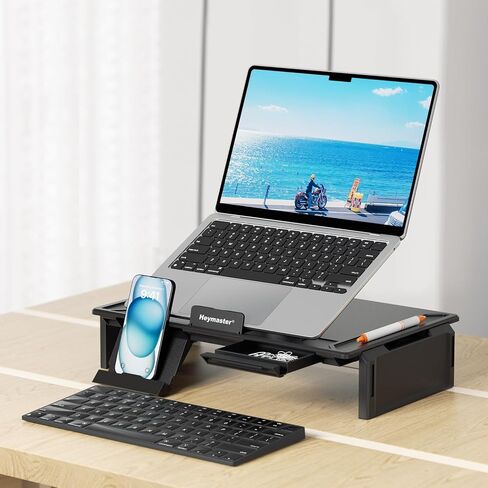 Heymaster Ergonomic Monitor Stand Riser, Laptop Stand Foldable Muti-Angle Adjustable Portable Foldable Stand with Heat-Vent Compatible with MacBook, Air, Pro, Surface Laptop (9-17 inches) (Black) in Saudi Arabia