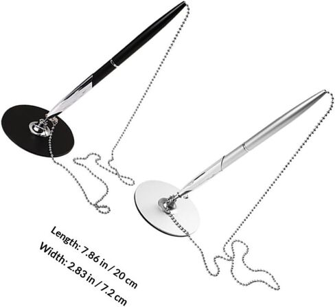 Baluue Business Signature Pen with Chain and Stand, 2pcs Metal Counter Writing Pens in Black and Silver for Office and Hotel Use in Kuwait