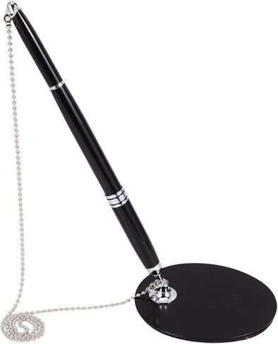 INOOMP Secure Gel Pen with Holder and Chain Black Ink Counter Desk Pen for Reception Bank Office and School Use Anti-theft with Silver Accessories in Saudi Arabia
