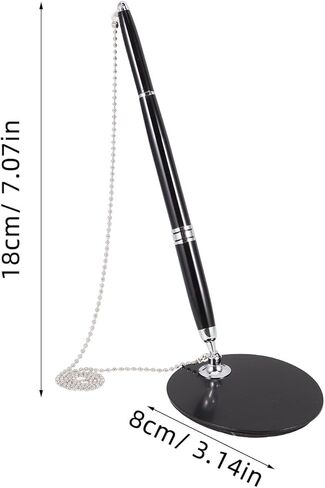 INOOMP Secure Gel Pen with Holder and Chain Black Ink Counter Desk Pen for Reception Bank Office and School Use Anti-theft with Silver Accessories in Saudi Arabia