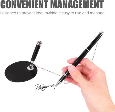 INOOMP Secure Gel Pen with Holder and Chain Black Ink Counter Desk Pen for Reception Bank Office and School Use Anti-theft with Silver Accessories in Saudi Arabia