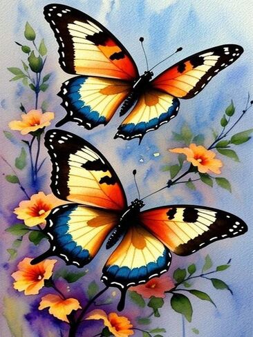 YQFCZDQ Butterfly Flowers Diamond Art Kits for Adults,DIY Butterfly 5D Diamond Painting Kits Round Diamond Dots for Beginners,Full Drill Paint with Diamonds Pictures Gem Art Home Wall Decor 12x16 in in Saudi Arabia