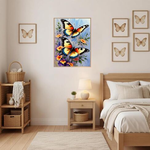 YQFCZDQ Butterfly Flowers Diamond Art Kits for Adults,DIY Butterfly 5D Diamond Painting Kits Round Diamond Dots for Beginners,Full Drill Paint with Diamonds Pictures Gem Art Home Wall Decor 12x16 in in Saudi Arabia