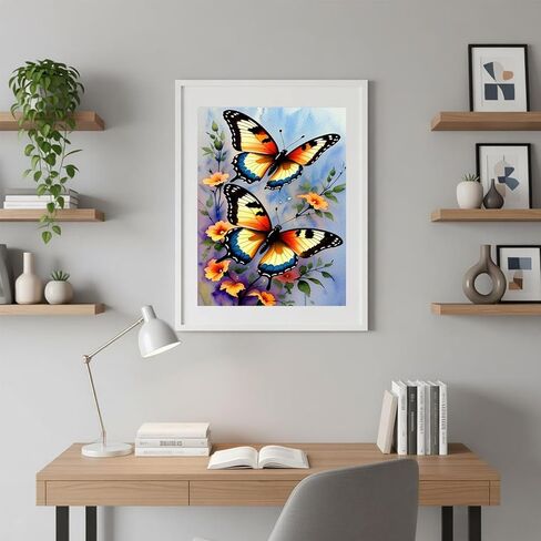 YQFCZDQ Butterfly Flowers Diamond Art Kits for Adults,DIY Butterfly 5D Diamond Painting Kits Round Diamond Dots for Beginners,Full Drill Paint with Diamonds Pictures Gem Art Home Wall Decor 12x16 in in Saudi Arabia