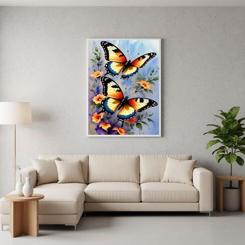 YQFCZDQ Butterfly Flowers Diamond Art Kits for Adults,DIY Butterfly 5D Diamond Painting Kits Round Diamond Dots for Beginners,Full Drill Paint with Diamonds Pictures Gem Art Home Wall Decor 12x16 in in Saudi Arabia