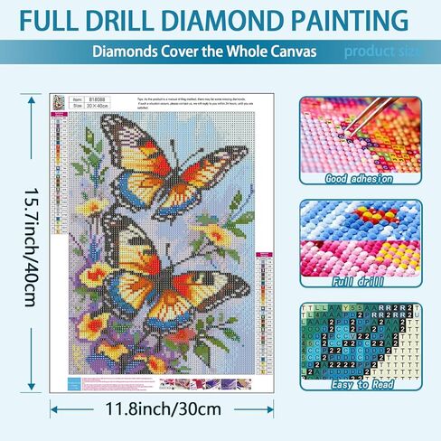 YQFCZDQ Butterfly Flowers Diamond Art Kits for Adults,DIY Butterfly 5D Diamond Painting Kits Round Diamond Dots for Beginners,Full Drill Paint with Diamonds Pictures Gem Art Home Wall Decor 12x16 in in Saudi Arabia