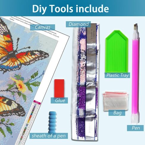 YQFCZDQ Butterfly Flowers Diamond Art Kits for Adults,DIY Butterfly 5D Diamond Painting Kits Round Diamond Dots for Beginners,Full Drill Paint with Diamonds Pictures Gem Art Home Wall Decor 12x16 in in Saudi Arabia