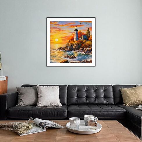 Domnpes Seaside Lighthouse Diamond Art Kits للبالغين، مجموعات طلاء الماس 5D للمبتدئين، DIY جولة الحفر الكامل حبة الحرفية لديكور المنزل هدية 11.8x11.8 بوصة، مشهد in Kuwait