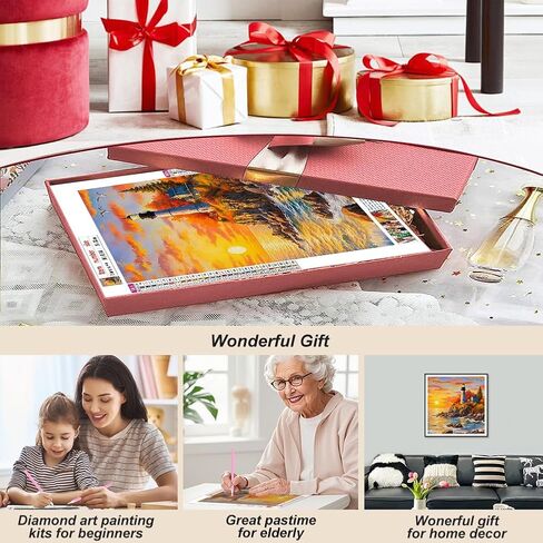 Domnpes Seaside Lighthouse Diamond Art Kits للبالغين، مجموعات طلاء الماس 5D للمبتدئين، DIY جولة الحفر الكامل حبة الحرفية لديكور المنزل هدية 11.8x11.8 بوصة، مشهد in Kuwait