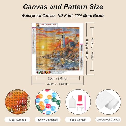 Domnpes Seaside Lighthouse Diamond Art Kits للبالغين، مجموعات طلاء الماس 5D للمبتدئين، DIY جولة الحفر الكامل حبة الحرفية لديكور المنزل هدية 11.8x11.8 بوصة، مشهد in Kuwait
