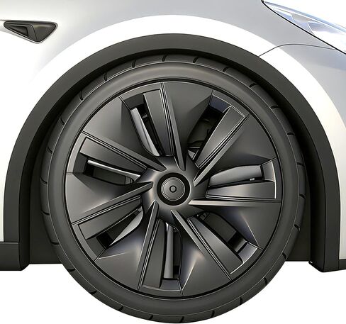 19 Inch Wheel Covers for Tesla Model Y 2021-2024, Hubcaps Compatible with Tesla Model Y Rim Protector Replacement, Quick Installation, 4 Pcs Matte Black in Kuwait
