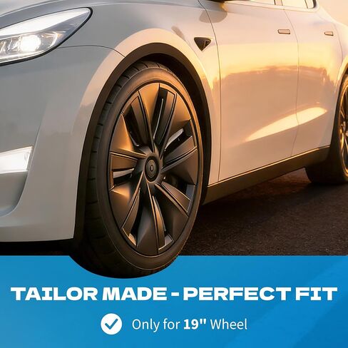 19 Inch Wheel Covers for Tesla Model Y 2021-2024, Hubcaps Compatible with Tesla Model Y Rim Protector Replacement, Quick Installation, 4 Pcs Matte Black in Kuwait