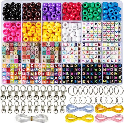 Aqltidiz DIY Beaded Keychain Making Kit, 660Pcs Bag Charm Supplies with Letter Beads, Heart Beads, Swivel Snap Hooks, Key Rings and Sturdy Cords, Ideal Handmade Craft Gift for Birthdays & Holidays in Saudi Arabia
