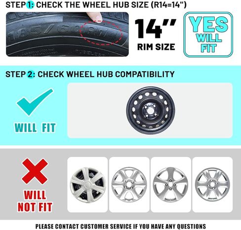 Winjet 14" Hubcaps for 2008-2011 Hyundai Accent Sedan/Hatchback Wheel Rim Covers, [Only Fit Iron Hub & Steel Wheel] Heavy Duty PP Material Bolt-On Installation (14 Inch Set of 4,Lacquer) in Kuwait