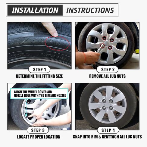 Winjet 14" Hubcaps for 2008-2011 Hyundai Accent Sedan/Hatchback Wheel Rim Covers, [Only Fit Iron Hub & Steel Wheel] Heavy Duty PP Material Bolt-On Installation (14 Inch Set of 4,Lacquer) in Kuwait
