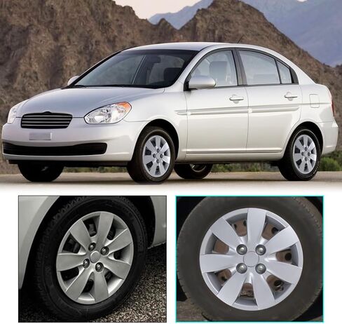 Winjet 14" Hubcaps for 2008-2011 Hyundai Accent Sedan/Hatchback Wheel Rim Covers, [Only Fit Iron Hub & Steel Wheel] Heavy Duty PP Material Bolt-On Installation (14 Inch Set of 4,Lacquer) in Kuwait
