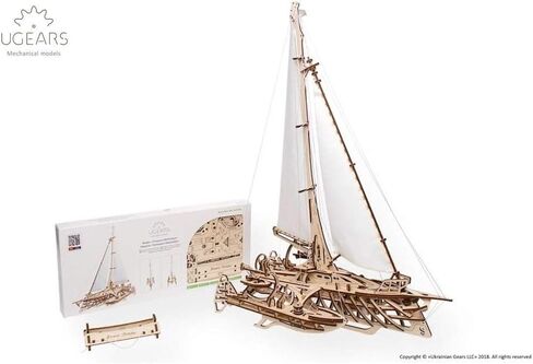 UGEARS Trimaran Merihobus، طقم نموذج، لغز ثلاثي الأبعاد، مجموعات نماذج خشبية للبالغين، نماذج ميكانيكية كاتاماران، مجموعة نماذج السفن الشراعية الخشبية، دعابة الدماغ in Kuwait