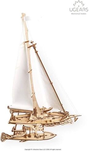 UGEARS Trimaran Merihobus، طقم نموذج، لغز ثلاثي الأبعاد، مجموعات نماذج خشبية للبالغين، نماذج ميكانيكية كاتاماران، مجموعة نماذج السفن الشراعية الخشبية، دعابة الدماغ in Kuwait