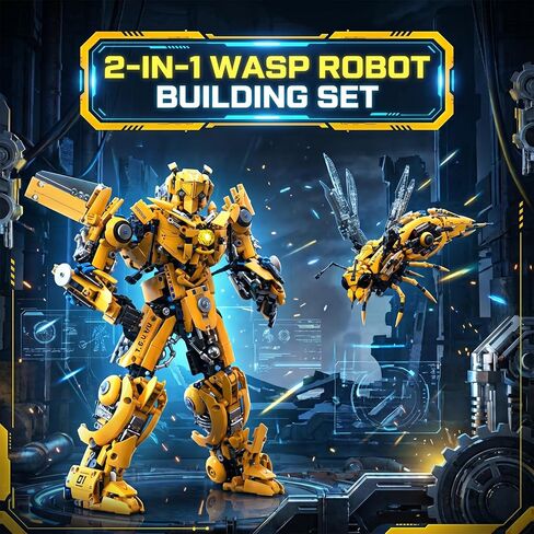 2 in 1 Wasp Robot Building Set Transforming Mecha Model Kit with Light-Up Core, Large Sci-Fi Mechanical Insect Display Figure, Advanced Construction Set for Teens and Adults in Saudi Arabia