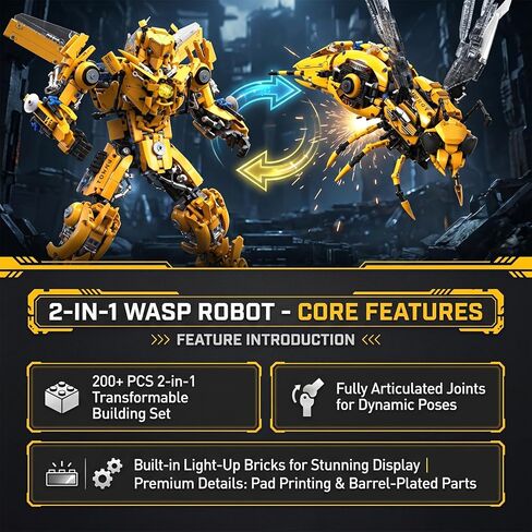 2 in 1 Wasp Robot Building Set Transforming Mecha Model Kit with Light-Up Core, Large Sci-Fi Mechanical Insect Display Figure, Advanced Construction Set for Teens and Adults in Saudi Arabia