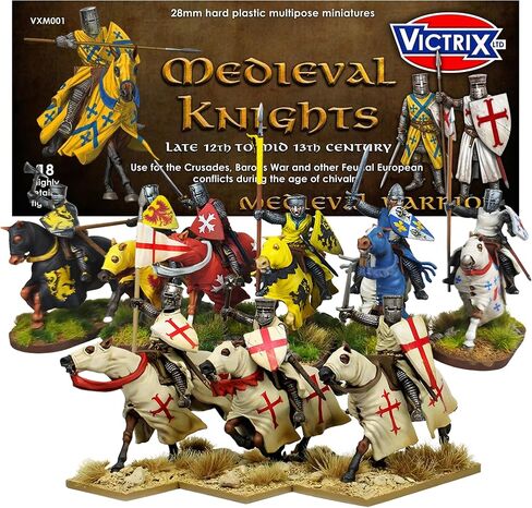 تم تسليم ألعاب الحرب - منمنمات فرسان العصور الوسطى من Victrix مع تنزيل STL مصغر إضافي - 18 فرسانًا وخيولًا باردة بالكامل، شخصية ألعاب الحرب مع 54 خوذة، 30 رمحًا، 24 درعًا للحملات الصليبية in Kuwait