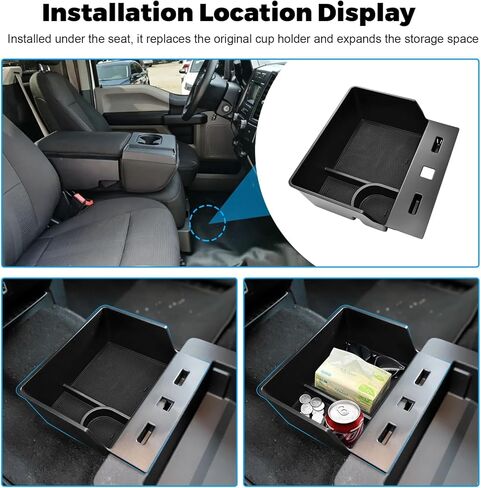 صينية تنظيم تخزين وحدة التحكم المركزية أسفل المقعد متوافقة مع 2015-2026 Ford F150 و2017-2026 F250 F350 F450 - استبدال حامل الأكواب OEM HC3Z-2813562-AB (فقط لمقعد القفز 40/20/40) in Kuwait