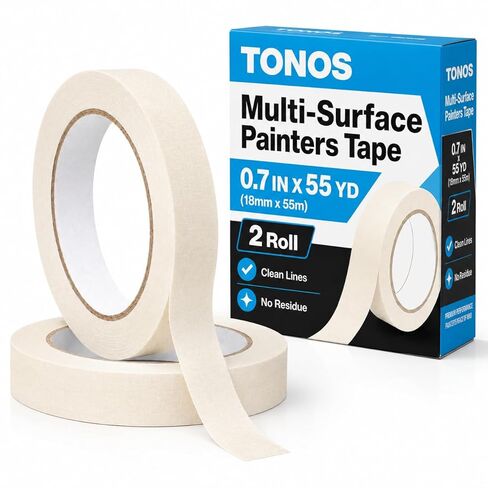 شريط قناع أبيض TONOS، بكرتان، 0.7 بوصة × 55 ياردة لكل منهما، شريط رسام أبيض بيج للأغراض العامة للرسم، شريط رسام للجدران، شريط طلاء لوضع العلامات، الحرف اليدوية، سهل التمزق، لا بقايا in Saudi Arabia