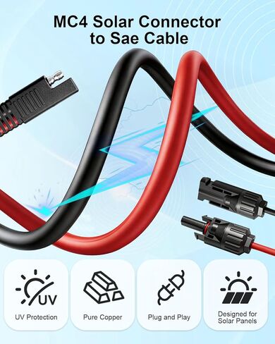 موصل اللوحة الشمسية إلى كابل محول SAE، كابل تمديد شمسي 1FT 10AWG مع محول عكس قطبية الصمامات/SAE لمجموعة شاحن اللوحة الشمسية RV in Saudi Arabia