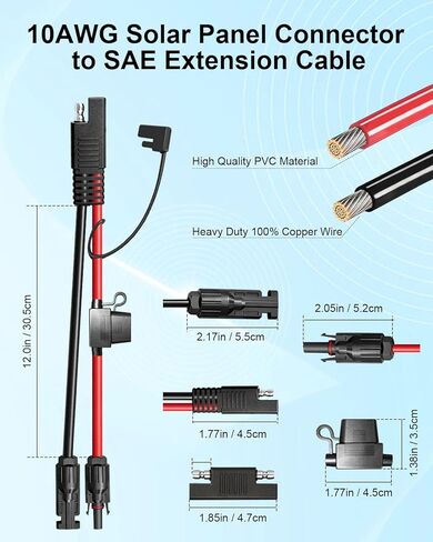 موصل اللوحة الشمسية إلى كابل محول SAE، كابل تمديد شمسي 1FT 10AWG مع محول عكس قطبية الصمامات/SAE لمجموعة شاحن اللوحة الشمسية RV in Saudi Arabia