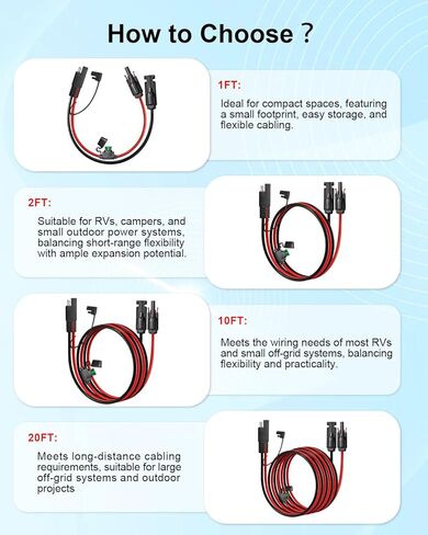 موصل اللوحة الشمسية إلى كابل محول SAE، كابل تمديد شمسي 1FT 10AWG مع محول عكس قطبية الصمامات/SAE لمجموعة شاحن اللوحة الشمسية RV in Saudi Arabia