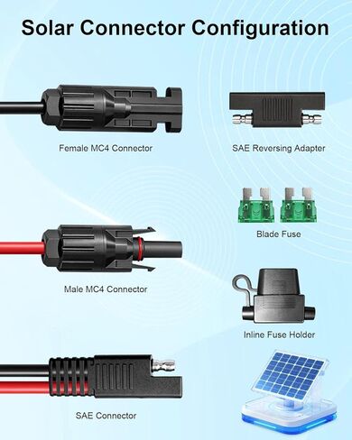 موصل اللوحة الشمسية إلى كابل محول SAE، كابل تمديد شمسي 1FT 10AWG مع محول عكس قطبية الصمامات/SAE لمجموعة شاحن اللوحة الشمسية RV in Saudi Arabia