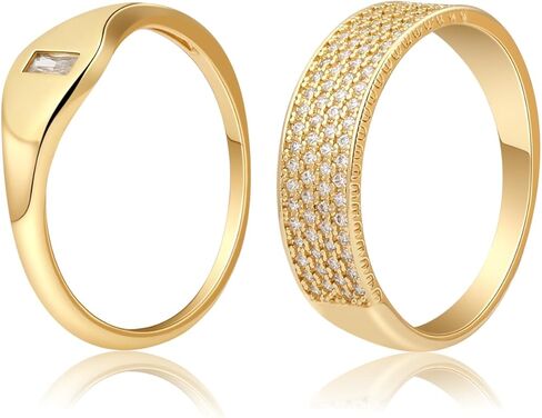 Tasiso Stackable Gold Rings for Women Non Tarnish Trendy Dainty 14K Gold Plated Cubic Zirconia Thumb Ring Set Trendy Statement Love Friendship Promise Engagement Rings Size 6 7 8 9 10 in Saudi Arabia