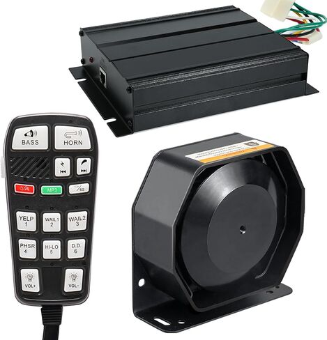 BooYu 12V 200W 37 Tones Police Warning Emergency Siren PA System for Firefighter Ambulance Vehicles Truck Car SUV ATV UTV [Black Steel Speaker][135dB][Handheld Microphone][Hands-Free][2x10A Switches] in Saudi Arabia