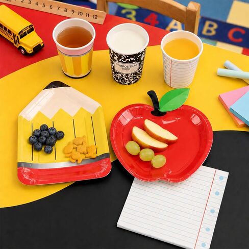 Back to School Party Supplies Kit Apple Pencil Notebook Composition Tableware Set Disposable Dinnerware Paper Napkin Plate Cup Fork for First Day of School Kindergarten Graduation Decor, 24 Guest in Kuwait