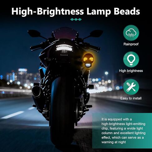 2 PCS Motorcycle LED Turn Signal Lights, Skull Design Running & Blinker Lights, White DRL + Amber Flash, Waterproof 12V Bolt-On Indicators, Universal for Most Motorcycles (Black) in Kuwait