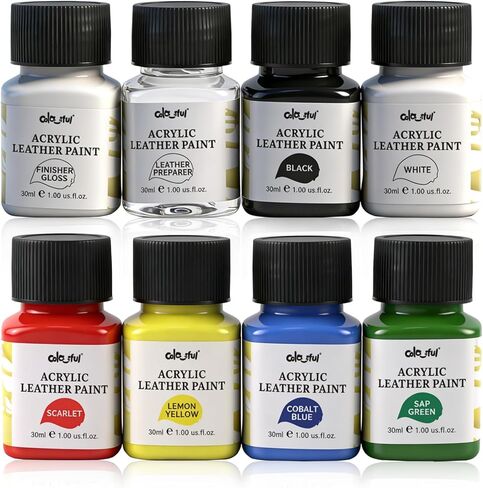 Colorful Acrylic Leather Paint, 8 x 30ml Kit with Deglazer & Finisher Gloss, 6 Colors Flexible & Waterproof Leather Dye Kit Perfect Shoes, Sneaker, Couches, Bags, Sofa, and Car Seat in Saudi Arabia