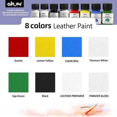Colorful Acrylic Leather Paint, 8 x 30ml Kit with Deglazer & Finisher Gloss, 6 Colors Flexible & Waterproof Leather Dye Kit Perfect Shoes, Sneaker, Couches, Bags, Sofa, and Car Seat in Saudi Arabia