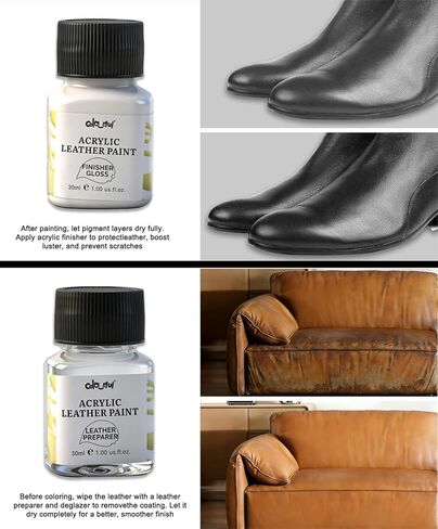 Colorful Acrylic Leather Paint, 8 x 30ml Kit with Deglazer & Finisher Gloss, 6 Colors Flexible & Waterproof Leather Dye Kit Perfect Shoes, Sneaker, Couches, Bags, Sofa, and Car Seat in Saudi Arabia